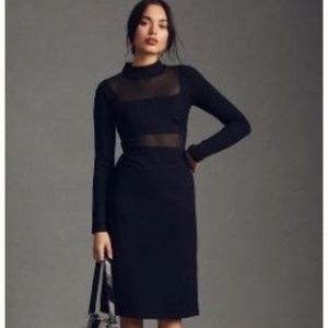 New Anthropologie Maeve Sheer Side-Slit Dress LBD $160 Size 4 Black MESH INSET